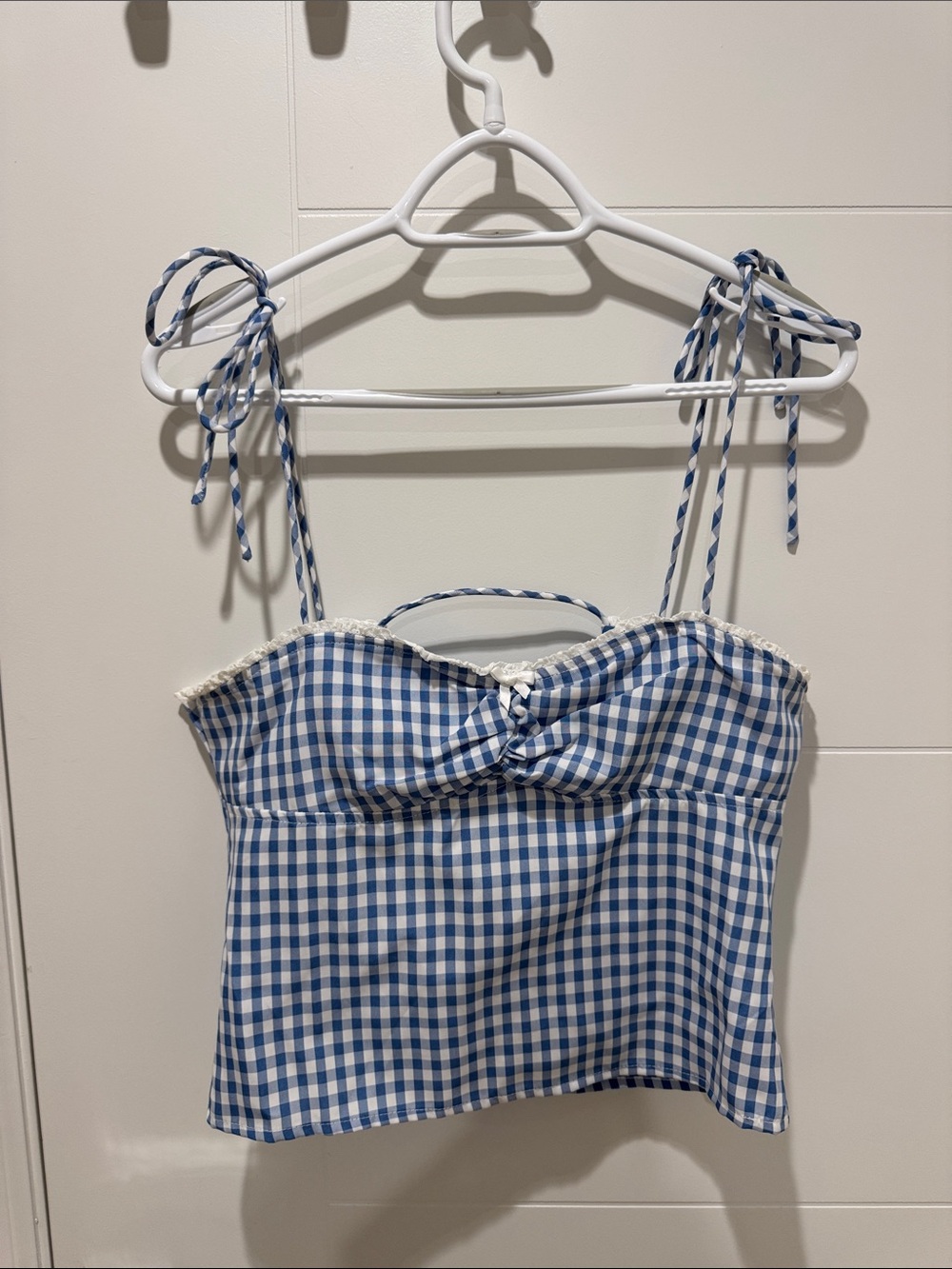Edikted Blue Gingham Tie-Strap Crop top